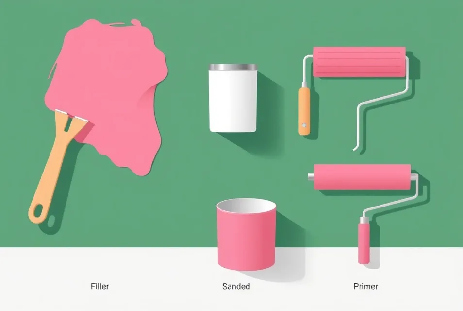 Outils de peinture disposés dans l'ordre des étapes du chantier