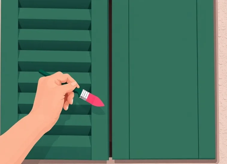 Mise en peinture au pinceau de volets et d'encadrements en bois